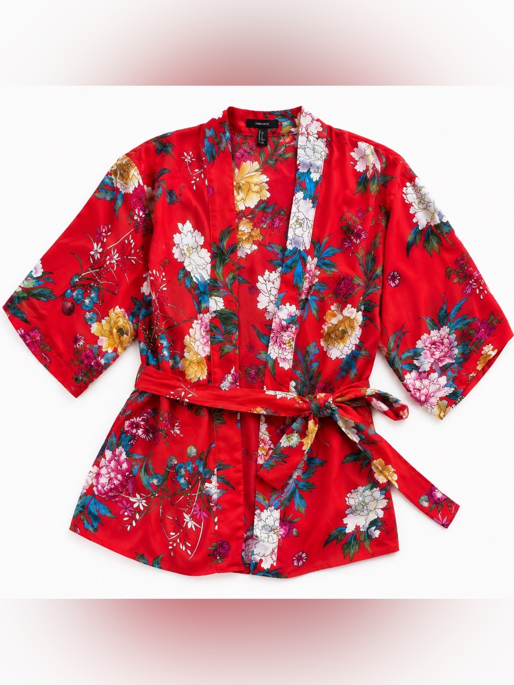 Forever 21 Red Floral kimono wrap Top